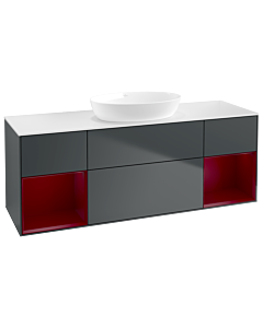Villeroy und Boch Finion Villeroy und Boch GD01HBHG 120cm, plaque de recouvrement blanc mat, Emotion, étagères Peony laqué mat, Midnight Blue Matt Lacquer