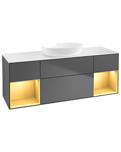 Villeroy und Boch Finion Waschtischunterschrank GD01HFGK 120cm, Abdeckplatte white matt, Emotion, Regale Gold matt lacquer, Anthracite matt