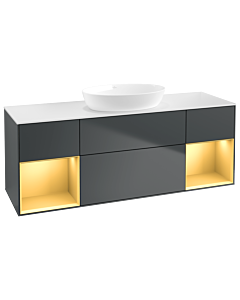Villeroy und Boch Finion Villeroy und Boch GD01HFHG 120cm, plaque de recouvrement blanc mat, Emotion, étagères laqué mat or, Midnight Blue Matt Lacquer