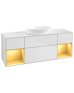 Villeroy und Boch Finion Waschtischunterschrank GD01HFMT 120cm, Abdeckplatte white matt, Emotion, Regale Gold matt lacquer, White matt lacquer