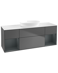 Villeroy und Boch Finion Villeroy und Boch GD01HGGK 120cm, plaque de recouvrement blanc mat, Emotion, étagères laqué mat Midnight, anthracite mat