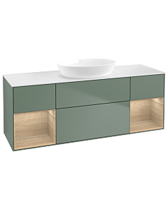 Villeroy und Boch Finion Waschtischunterschrank GD01PCGM 120cm, Abdeckplatte white matt, Emotion, Regale Oak Veneer, Olive Matt Lacquer