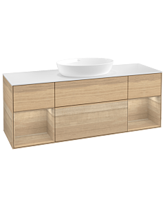 Villeroy und Boch Finion Villeroy und Boch GD01PCPC 120cm, plaque de recouvrement blanc mat, emotion, étagères Oak Veneer , Oak Veneer