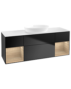 Villeroy und Boch Finion Villeroy und Boch GD01PCPD 120cm, plaque de recouvrement blanc mat, Emotion, étagères Oak Veneer , laqué noir mat