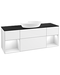 Villeroy und Boch Finion Waschtischunterschrank GD02GFGF 120cm, Abdeckplatte black matt, Emotion, Regale Glossy white lacquer, Glossy white lacquer