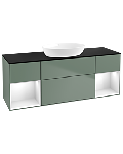 Villeroy und Boch Finion Waschtischunterschrank GD02GFGM 120cm, Abdeckplatte black matt, Emotion, Regale Glossy white lacquer, Olive Matt Lacquer