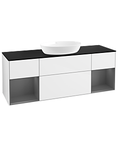 Villeroy und Boch Finion Waschtischunterschrank GD02GKGF 120cm, Abdeckplatte black matt, Emotion, Regale Anthracite matt lacquer, Glossy white lacquer