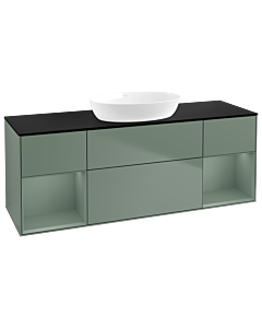 Villeroy und Boch Finion Villeroy und Boch GD02GMGM 120cm, plaque de recouvrement noir mat, Emotion, étagères laqué olive mat, Olive Matt Lacquer