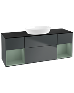 Villeroy und Boch Finion Villeroy und Boch GD02GMHG 120cm, plaque de recouvrement noir mat, Emotion, étagères laqué olive mat, Midnight Blue Matt Lacquer