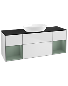 Villeroy und Boch Finion Villeroy und Boch GD02GMMT 120cm, plaque de recouvrement noir mat, Emotion, étagères laqué olive mat, laqué blanc mat