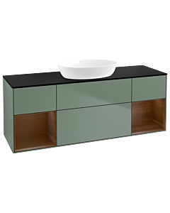 Villeroy und Boch Finion Waschtischunterschrank GD02GNGM 120cm, Abdeckplatte black matt, Emotion, Regale Walnut Veneer, Olive Matt Lacquer