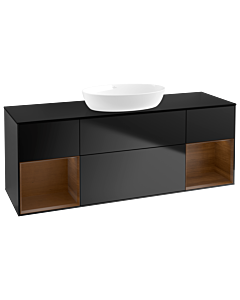 Villeroy und Boch Finion GD02GNPD 120cm, plaque de recouvrement noir mat, Emotion, étagères Walnut Veneer , laqué noir mat