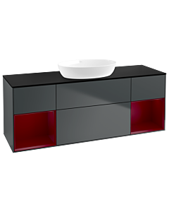 Villeroy und Boch Finion Villeroy und Boch GD02HBHG 120cm, plaque de recouvrement noire mate, Emotion, étagères Peony laqué mat, Midnight Blue Matt Lacquer