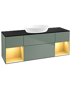 Villeroy und Boch Finion GD02HFGM 120cm, plaque de recouvrement noir mat, Emotion, étagères laqué mat or, Olive Matt Lacquer