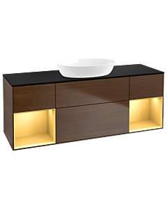 Villeroy und Boch Finion Villeroy und Boch GD02HFGN 120cm, plaque de recouvrement noir mat, Emotion, étagères laqué or mat, placage noyer