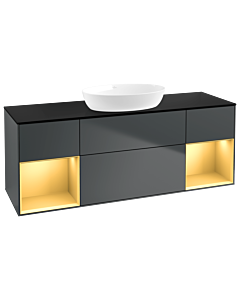 Villeroy und Boch Finion Waschtischunterschrank GD02HFHG 120cm, Abdeckplatte black matt, Emotion, Regale Gold matt lacquer, Midnight Blue Matt Lacquer