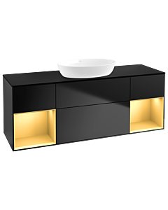 Villeroy und Boch Finion Waschtischunterschrank GD02HFPD 120cm, Abdeckplatte black matt, Emotion, Regale Gold matt lacquer, Black matt lacquer