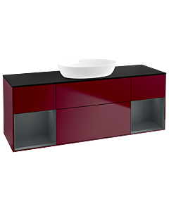 Villeroy und Boch Finion Villeroy und Boch GD02HGHB 120cm, plaque de recouvrement noir mat, Emotion, étagères laqué mat Midnight, Peony Matt