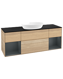 Villeroy und Boch Finion Villeroy und Boch GD02HGPC 120cm, plaque de recouvrement noir mat, Emotion, étagères laqué mat Midnight, Oak Veneer