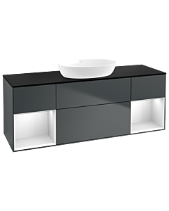 Villeroy und Boch Finion Villeroy und Boch GD02MTHG 120cm, plaque de recouvrement noir mat, Emotion, étagères laqué blanc mat, Midnight Blue Matt Lacquer