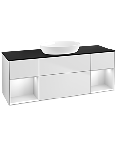 Villeroy und Boch Finion Villeroy und Boch GD02MTMT 120cm, plaque de recouvrement noir mat, Emotion, étagères laqué blanc mat, laqué blanc mat