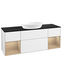 Villeroy und Boch Finion GD02PCGF 120cm, plaque de recouvrement noir mat, Emotion, étagères Oak Veneer , laqué blanc brillant