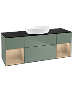 Villeroy und Boch Finion Villeroy und Boch GD02PCGM 120cm, plaque de recouvrement noir mat, emotion, étagères Oak Veneer , Olive Matt Lacquer