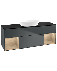 Villeroy und Boch Finion Waschtischunterschrank GD02PCHG 120cm, Abdeckplatte black matt, Emotion, Regale Oak Veneer, Midnight Blue Matt Lacquer