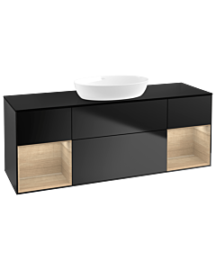 Villeroy und Boch Finion Waschtischunterschrank GD02PCPD 120cm, Abdeckplatte black matt, Emotion, Regale Oak Veneer, Black matt lacquer