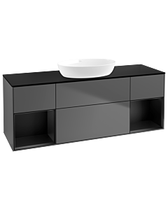 Villeroy und Boch Finion Villeroy und Boch GD02PDGK 120cm, plaque de recouvrement noir mat, Emotion, étagères laqué noir mat, anthracite mat