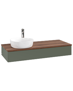 Villeroy &amp; Boch Antao vanity unit K11052HL 120x19x50cm, tap hole, washbasin top color warm walnut, leaf green matt lacquer
