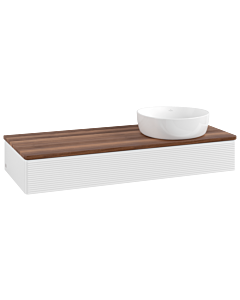 Meuble vasque Villeroy &amp; Boch Antao K12112GF 120 x 19 x 50 cm, plan vasque couleur noyer chaud, laque blanche brillante