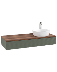 Villeroy und Boch Antao Waschtisch-Unterschrank K12152HL 120x19x50cm, Hahnloch, Waschbeckenplattenfarbe warm walnut, leaf green matt lacquer
