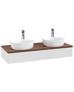 Villeroy &amp; Boch Antao vanity unit K13052GF 120x19x50cm, tap hole, washbasin top color warm walnut, glossy white lacquer