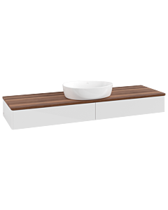 Meuble vasque Villeroy &amp; Boch Antao K14012GF 160 x 19 x 50 cm, plan vasque couleur noyer chaud, laque blanche brillante