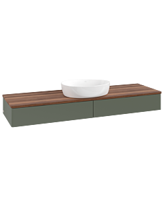 Meuble vasque Villeroy &amp; Boch Antao K14012HL 160 x 19 x 50 cm, plan vasque couleur noyer chaud, laque mate vert feuille