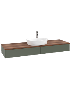 Meuble vasque Villeroy &amp; Boch Antao K14052HL 160 x 19 x 50 cm, percé pour robinetterie, plan vasque couleur noyer chaud, laque mate vert feuille