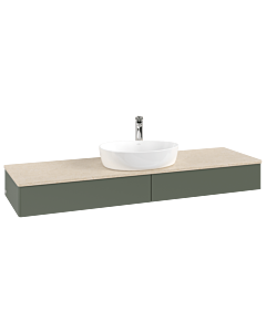 Villeroy und Boch Antao Waschtisch-Unterschrank K14053HL 160x19x50cm, Hahnlochbohrung, Waschbeckenplattenfarbe botticino, leaf green matt lacquer