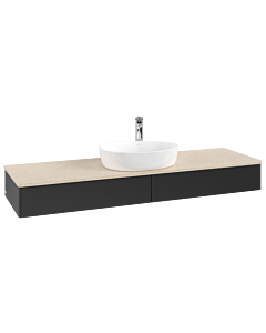 Meuble vasque Villeroy &amp; Boch Antao K14053PD 160 x 19 x 50 cm, percé pour robinetterie, plan vasque couleur Botticino, laque noire mate