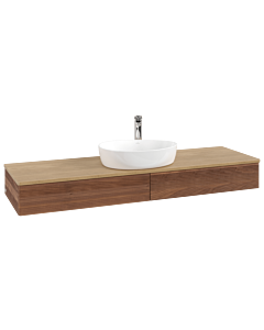 Meuble vasque Villeroy &amp; Boch Antao K14151HM 160 x 19 x 50 cm, percé pour robinetterie, plan vasque couleur chêne miel, noyer chaud