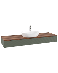 Meuble vasque Villeroy &amp; Boch Antao K14152HL 160 x 19 x 50 cm, percé pour robinetterie, plan vasque couleur noyer chaud, laque mate vert feuille