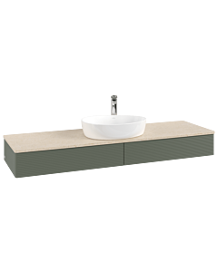 Meuble vasque Villeroy &amp; Boch Antao K14153HL 160 x 19 x 50 cm, percé pour robinetterie, plan vasque couleur Botticino, laque mate vert feuille