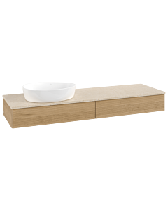 Meuble vasque Villeroy &amp; Boch Antao K15113HN 160 x 19 x 50 cm, plan vasque couleur Botticino, chêne miel