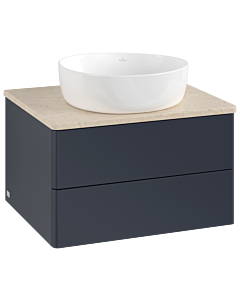 Meuble vasque Villeroy &amp; Boch Antao K18013HG 60x36x50cm, plan vasque couleur Botticino, laque mate bleu nuit