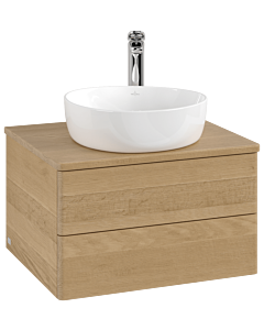 Meuble vasque Villeroy &amp; Boch Antao K18051HN 60x36x50cm, percé pour robinetterie, plan vasque couleur chêne miel, chêne miel