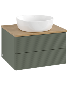 Meuble vasque Villeroy &amp; Boch Antao K18111HL 60 x 36 x 50 cm, plan vasque couleur chêne miel, laque mate vert feuille