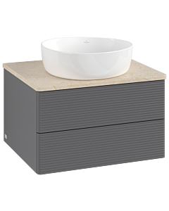 Meuble vasque Villeroy &amp; Boch Antao K18113GK 60 x 36 x 50 cm, plan vasque couleur Botticino, laque anthracite mate