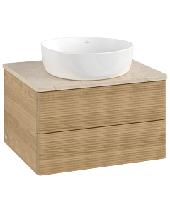 Meuble vasque Villeroy &amp; Boch Antao K18113HN 60 x 36 x 50 cm, plan vasque couleur Botticino, chêne miel