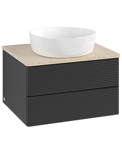 Meuble vasque Villeroy &amp; Boch Antao K18113PD 60 x 36 x 50 cm, plan vasque couleur Botticino, laque noire mate
