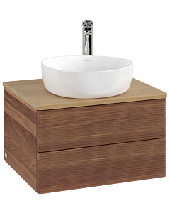 Meuble vasque Villeroy &amp; Boch Antao K18151HM 60x36x50cm, percé pour robinetterie, plan vasque couleur chêne miel, noyer chaud
